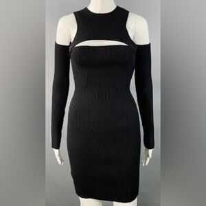 🔥 HERVE LEGER Black Ribbed Cutout cold shoulder long sleeve mini dress medium